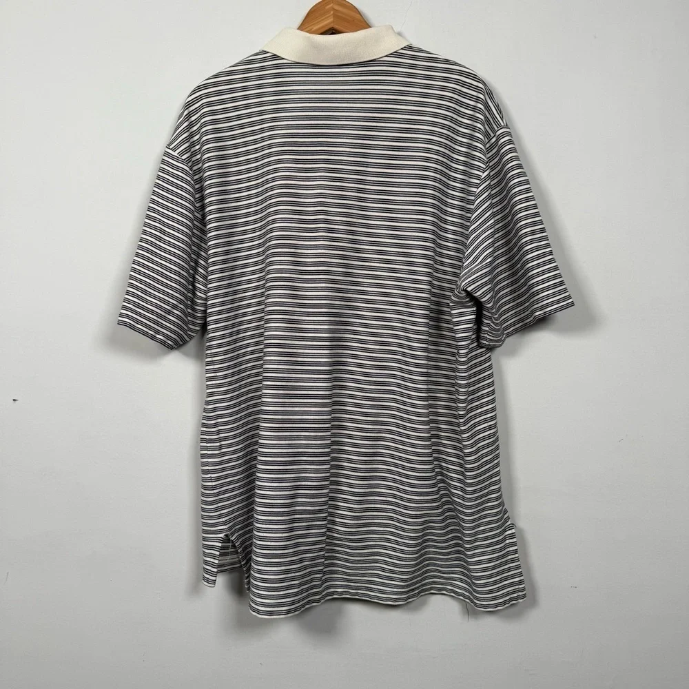Ralph Lauren Men's Navy and Creme Striped Polo Shirt, 100% Cotton, Size XXL